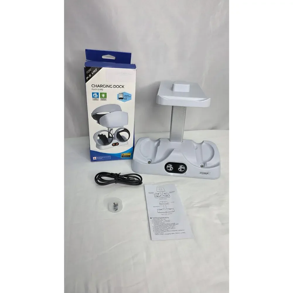 White Controller Dock Charger for PS5 VR2 PSVR 2 Type C Cable